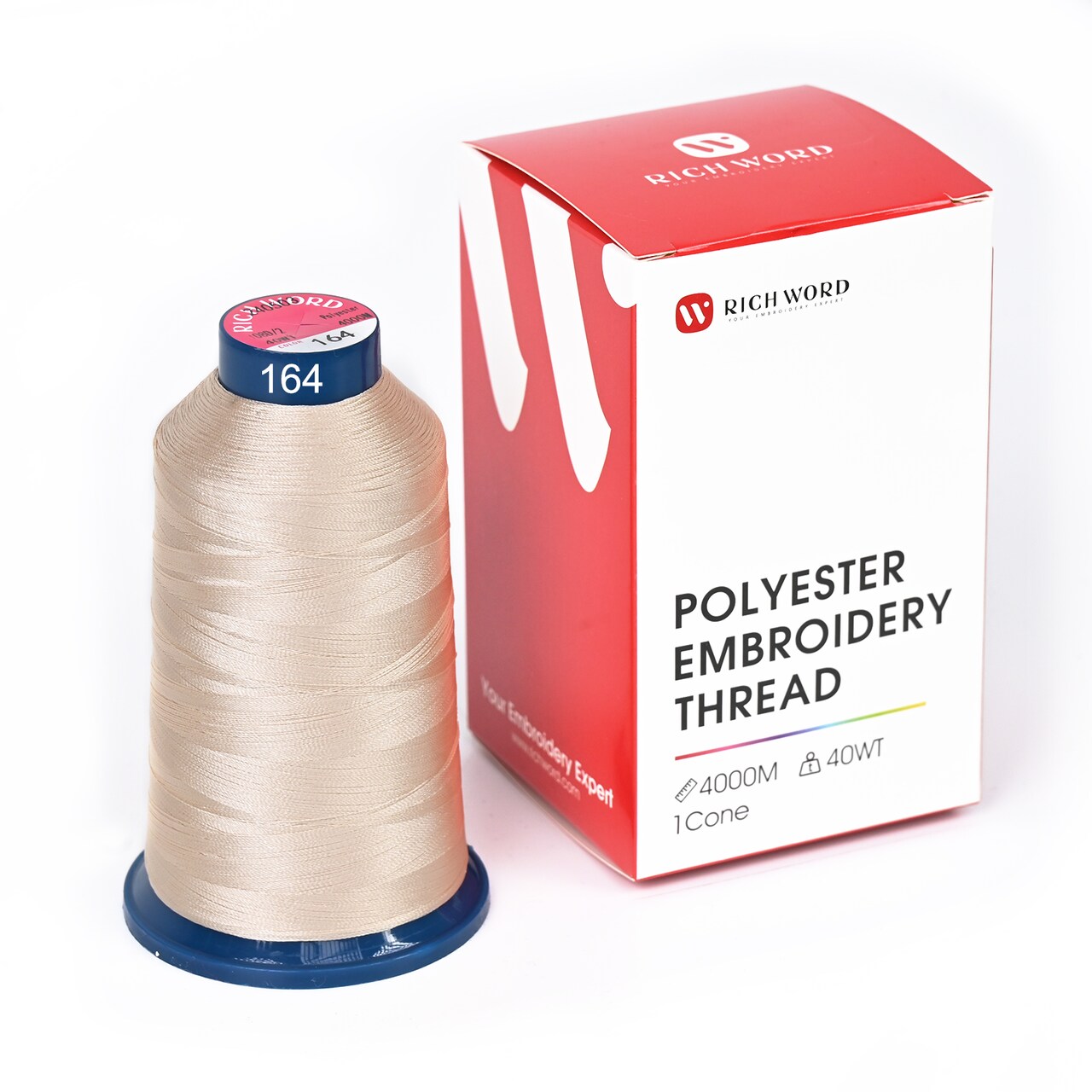 Richword Selected Embroidery Thread – 4000M 40WT Polyester, Smooth & Strong Single Spool for Home & Commercial Embroidery Machines, White / Black / Red / Brown / Grey / Blue